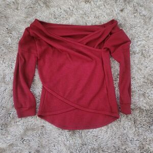Unbranded Off-Shoulder Waffle Knit Polyester Red Top Size Medium